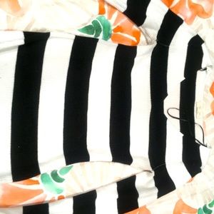 Baby Blue black and white striped v neck top